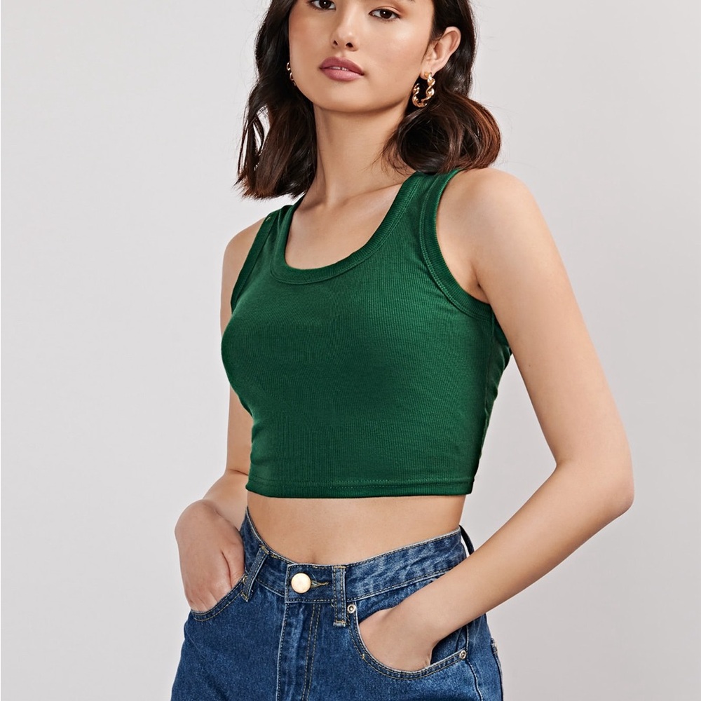 SHEIN Green Fitted Crop Tank Top